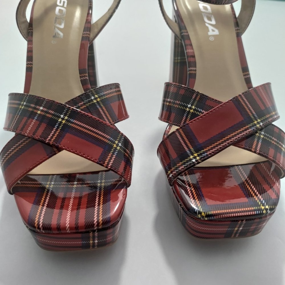 SLOPE-H Crisscross Platform Heels Red Plaid